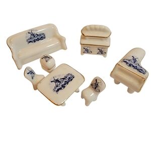 Vintage 7-Piece Set of Miniature Porcelain Dollhouse Furniture JAPAN